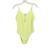 Topshop Zip Plunge Spaghetti Strap Bodysuit Scoop Neckline Yellow Womens 12 NWT