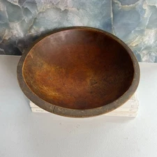 Antique Primitive Hand Turned Wood Dough Bowl 11" Rustic Brown Original Patina