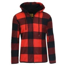 J.COME BLUE ROCK GALAXY POLAR FLEECE PLAID HOODIE - SIZE: MEN L - RED
