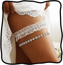 Wedding Rhinestone Garter White Garters for Bride Lace Bridal Thigh Garter for W