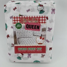 Sanrio Hello Kitty And Friends Queen Size Sheet Set Christmas Wreaths NEW