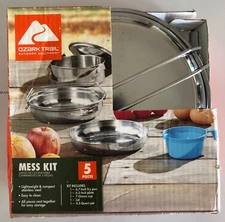 Outdoor Equipment 5-Piece Stainless Steel Mess Kit-Easy Storage NIB Ozark Trail