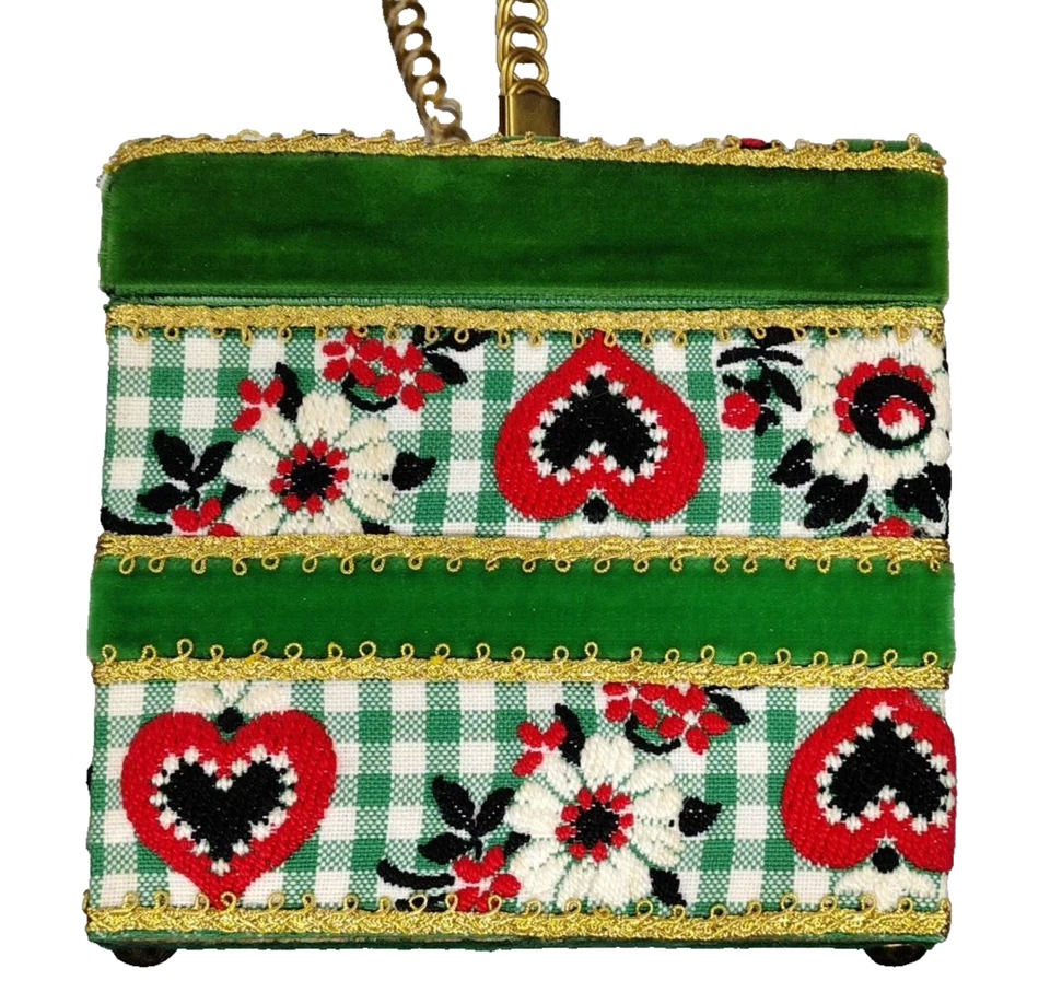 1970s Billie Ross of the Palm Beaches green with hearts and flowers Purse - Image 3 of 4