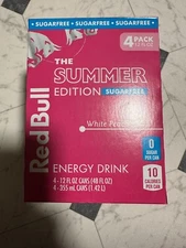 Red Bull Summer Sugar Free Edition Energy Drink White Peach 12oz 4 Pack Ready.
