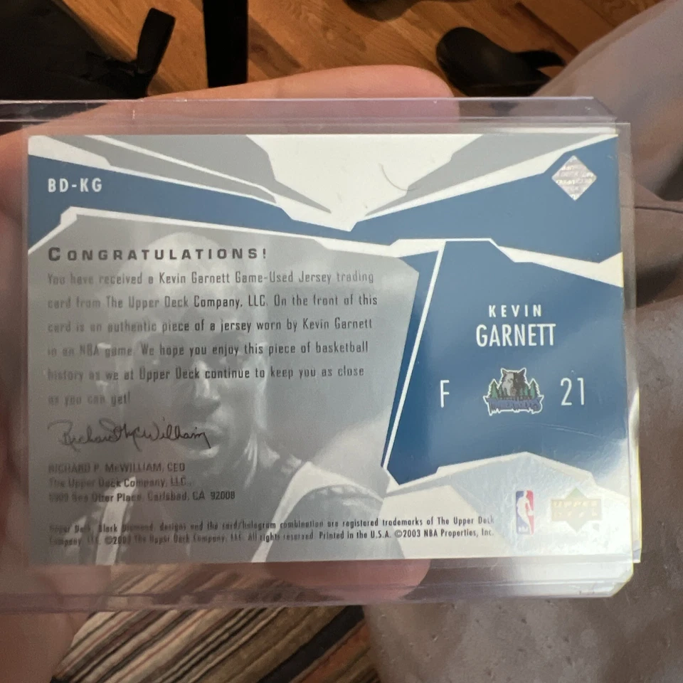 2003-04 Upper Deck Black Diamond - Diamond Jersey Single #BD-KG Kevin Garnett  - Image 2 of 2