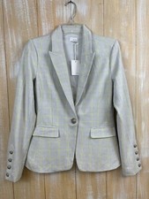 ECRU Women's Size 4 Light Gray Plaid One Button Blazer Jacket Lined NWT