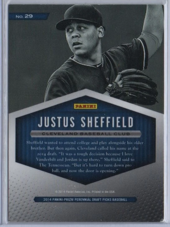 2014 Panini Prizm Perennial Draft Picks Class Justus Sheffield 29 Signed OP Auto - Image 2 of 2