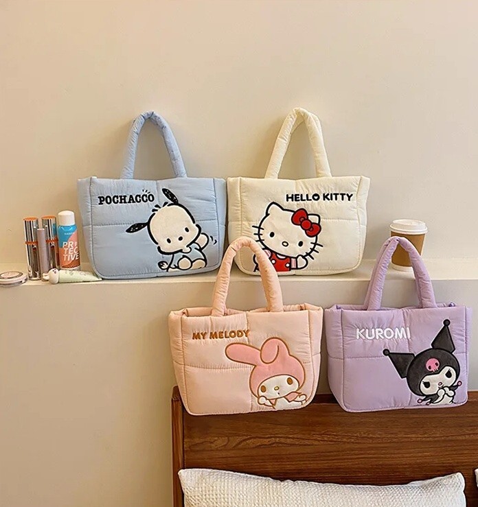Sanrio Hello Kitty Puffer Tote Bag Y2K Japan Quilted Nylon