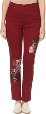 DG2 Diane Gilman Stretch Embroidered Patched Skinny Jean Wine 20WP NEW (932)