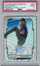PSA Mint 9 2019 Bowman Sterling Blue Wave Dustin May Prospect Auto #'d /125