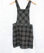 Forever 21 Green Black Yellow Plaid Medium Overalls Dress with Pockets