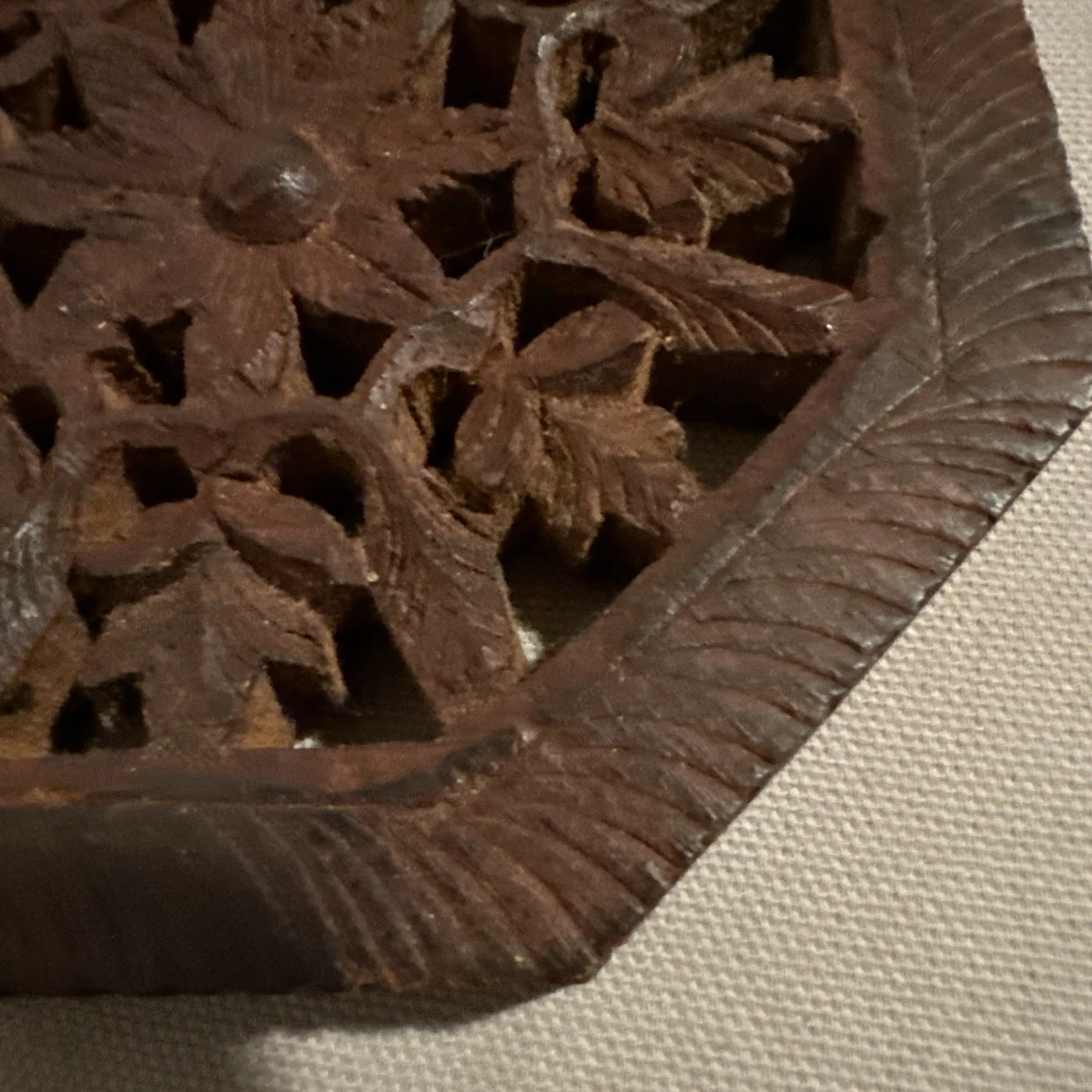Vintage Octagon-Shape  Carved Wooden Trivet, 5” India image 5