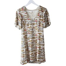 Anthropologie Porridge Short-Sleeve Crew-Neck Linen Printed Mini Dress