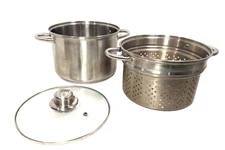 Fagor 7 Qt SS Stock Pot Gas Electric Vitro-Induction w/ Lid & Pasta Strainer