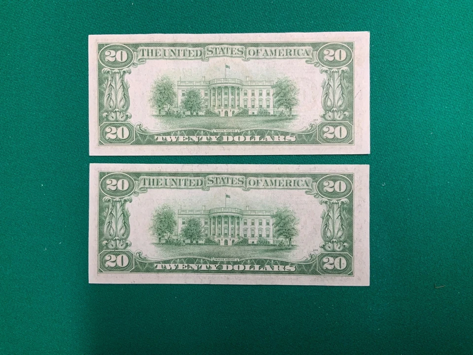 1934 $20 bill uncirculated two consecutive serial numbers - Image 2 of 2