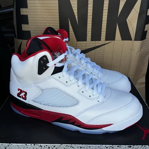 NEW Nike Air Jordan 5 Retro Fire Red Black Tongue OG NBY HQ7978-101 Mens Size 13