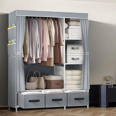 2025 Neu Tragbarer Kleiderschrank Groß 65 Zoll Schrank mit Hängeregalen 3 Schubladen B