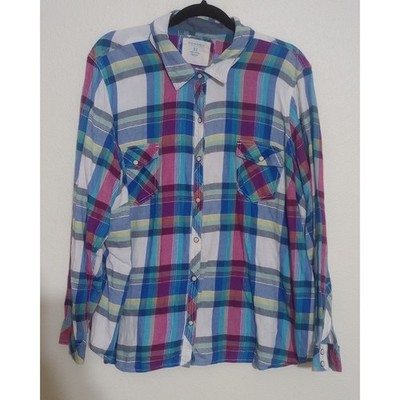Sonoma Goods for Life Women 3X Plaid Pearl Snap Shirt Multi-Color 100% Cotton
