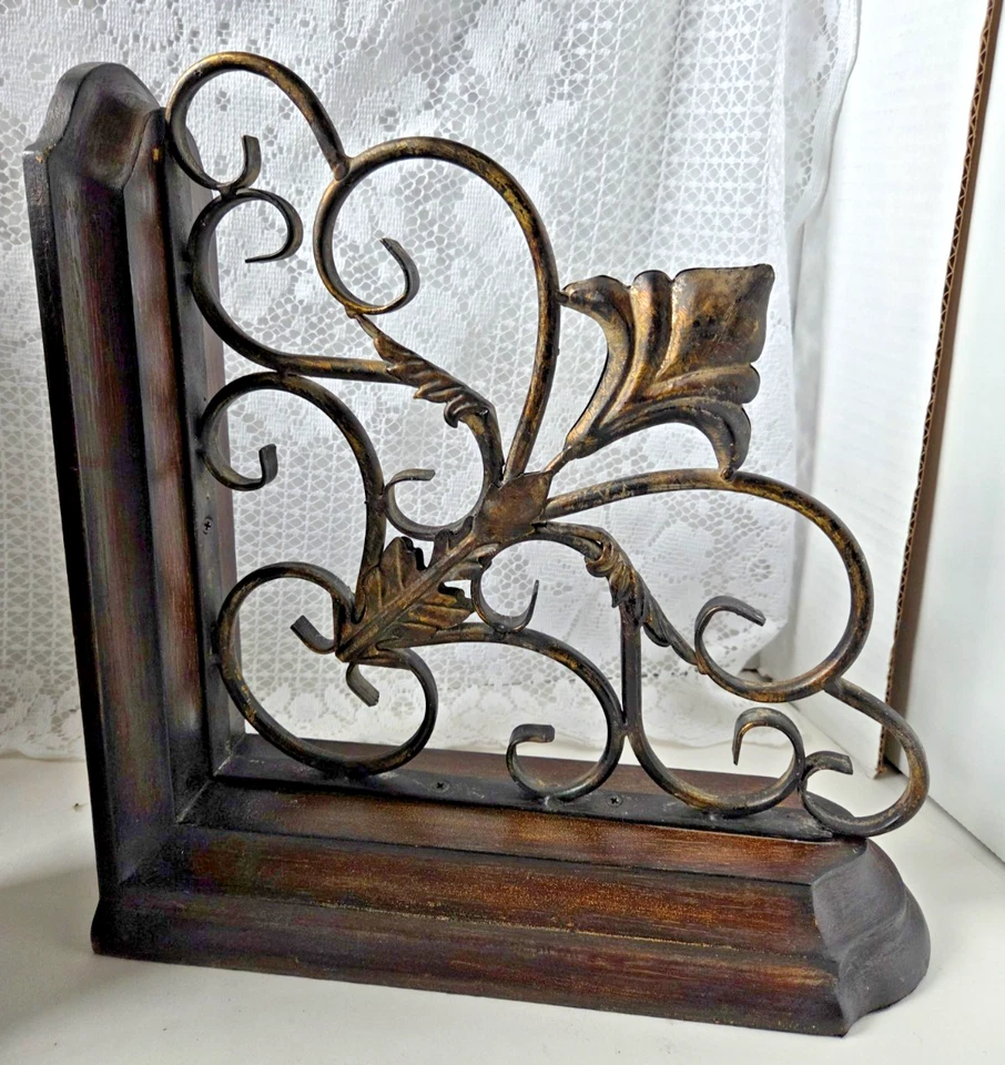 Sujetalibros ornamentados de madera y metal vintage extra grandes 2 piezas antideslizantes pesados Foto 3 de 4