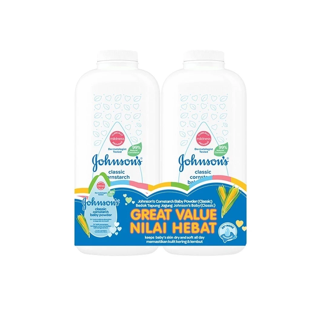 4x 500g Johnson's Baby Powder Classic Cornstarch Original Soft Skin