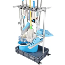 Broom And Mop Holder Put Wet Mops Movable Floor-Mounted Mop Rack Floor Standi...