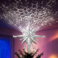 2025 Upgraded Christmas Tree Topper Projector Light with Rotating Bright LED & W