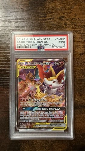 Pokémon Charizard & Braixen GX TAG TEAM SM Black Star Promo SM230 PSA 9 Holo