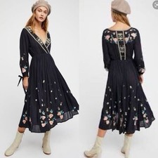 Free People The Enchanted Forest Midi Dress Small Floral Boho Hippie Cottagecore