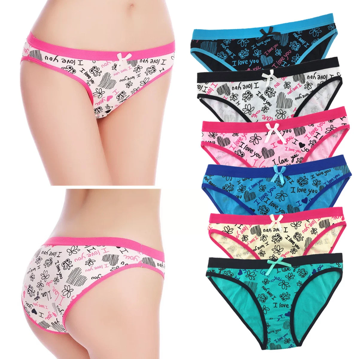 6 Pack Ladies Cotton Bikini Briefs Knickers Floral Cheeky Panties