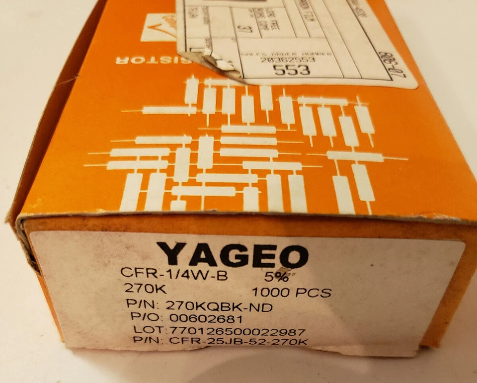 Box of 800 Yageo Carbon Film Resistors CFR-25JB-270K 270KQBK-ND 270K 5% 1/4W - Image 3 of 4
