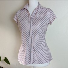 New Look Pink Patterned Professional Summer Work Short Sleeve Button Shirt M