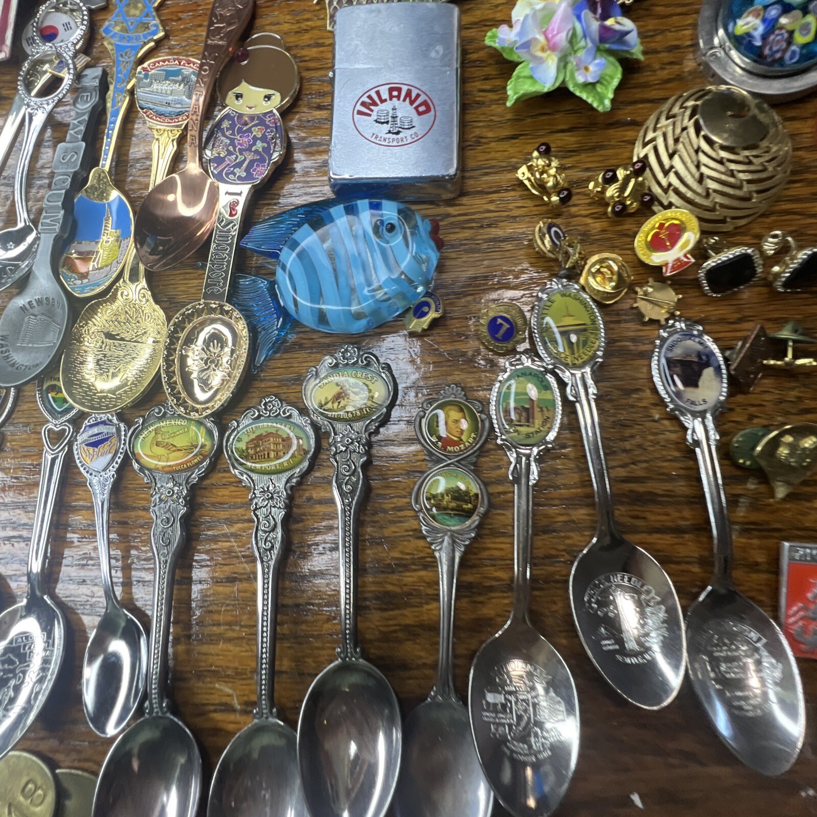 Junk Drawer Lot Vintage Military Pins Patches Jewelry Spoons Boy Scouts