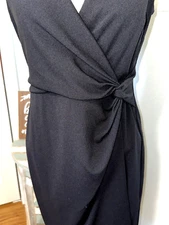 DKNY NEW Sz 4 Women's Black Solid Twist-front Stretch Sheath Dress Faux Wrap