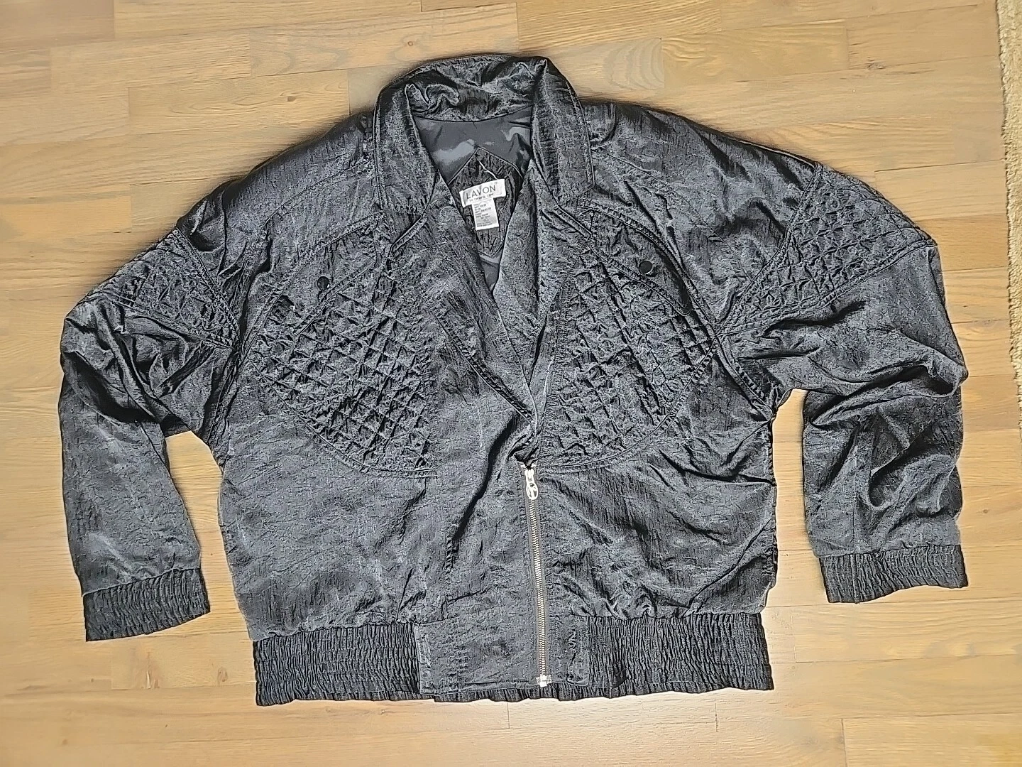Lavon By Cheerful Corp Windbreaker Jacket Sz L Black Ski Coat Vtg Pads Oversized