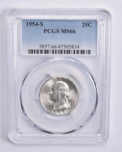 MS66 1954-S Washington Quarter 25c PCGS Blue Lbl
