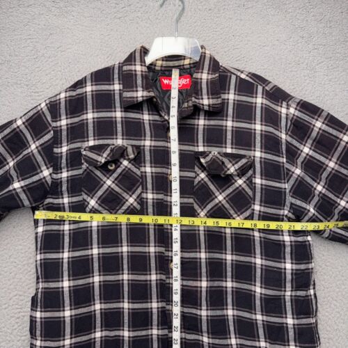 Wrangler Shacket Mens Large Black Gray Plaid Button Front Lined Outdoor Workwear - Picture 2 of 11