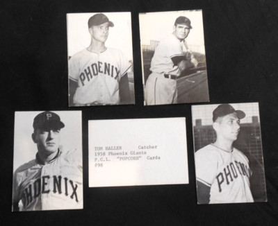 1974c Ed Broder lot 5 1958 PCL Phoenix Giants Popcorn cards Haller Dusty etc FS