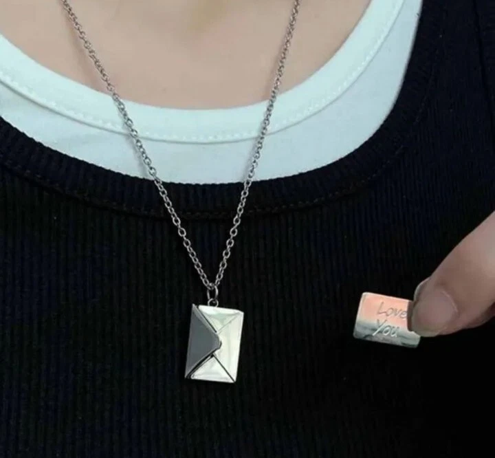 Women Style Stainless Steel Envelope Locket Pendant Necklace Love Letter Jewelry - Image 4 of 4