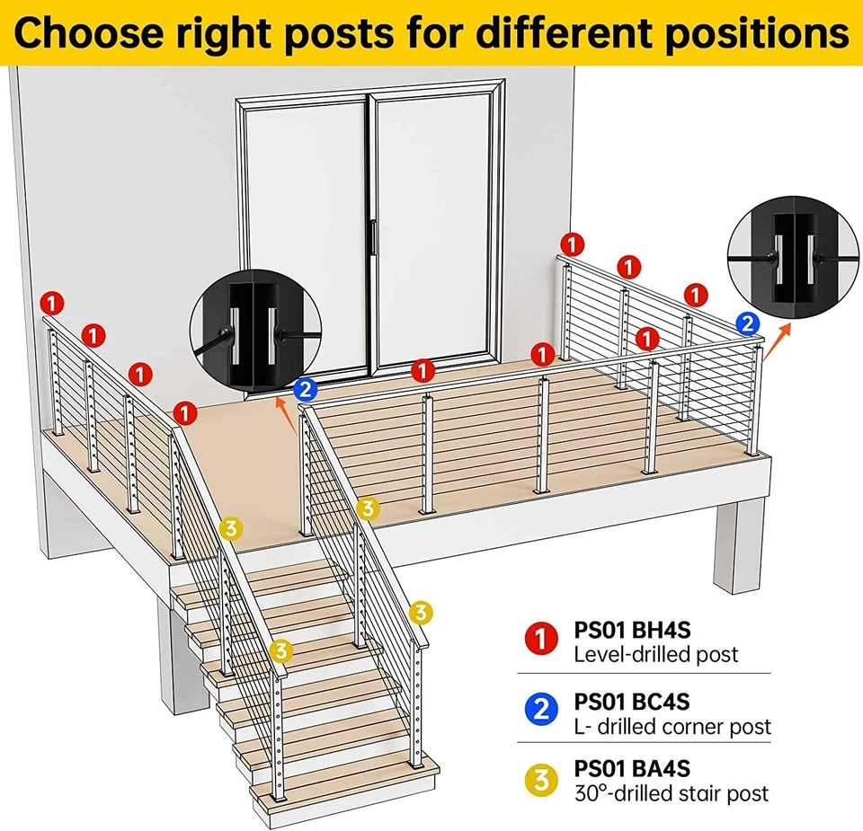 Cable Railing Post Railing Column 36"x2"x2" Level drilled Post Adjustable Top - Image 2 of 4