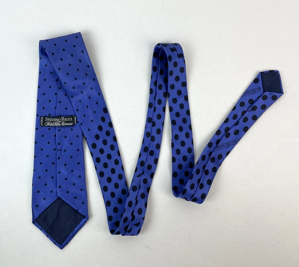 Corbata STEFANO RICCI azul con motivos circulares negros 100% seda HECHA EN ITALIA Foto 3 de 4