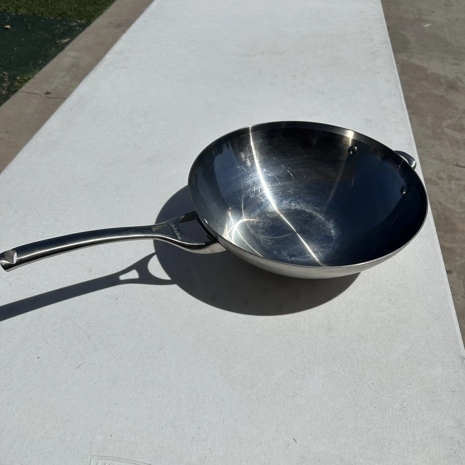 Calphalon Stainless Steel 13” Wok 155 Flat Bottom Cooking Pan 2 Handle