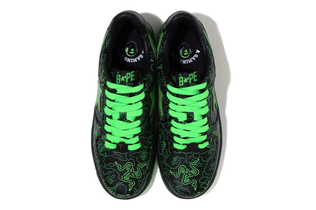 A BATHING APE Men's Sneakers BAPE X RAZER NEON CAMO BAPE STA Size7, 8, 9