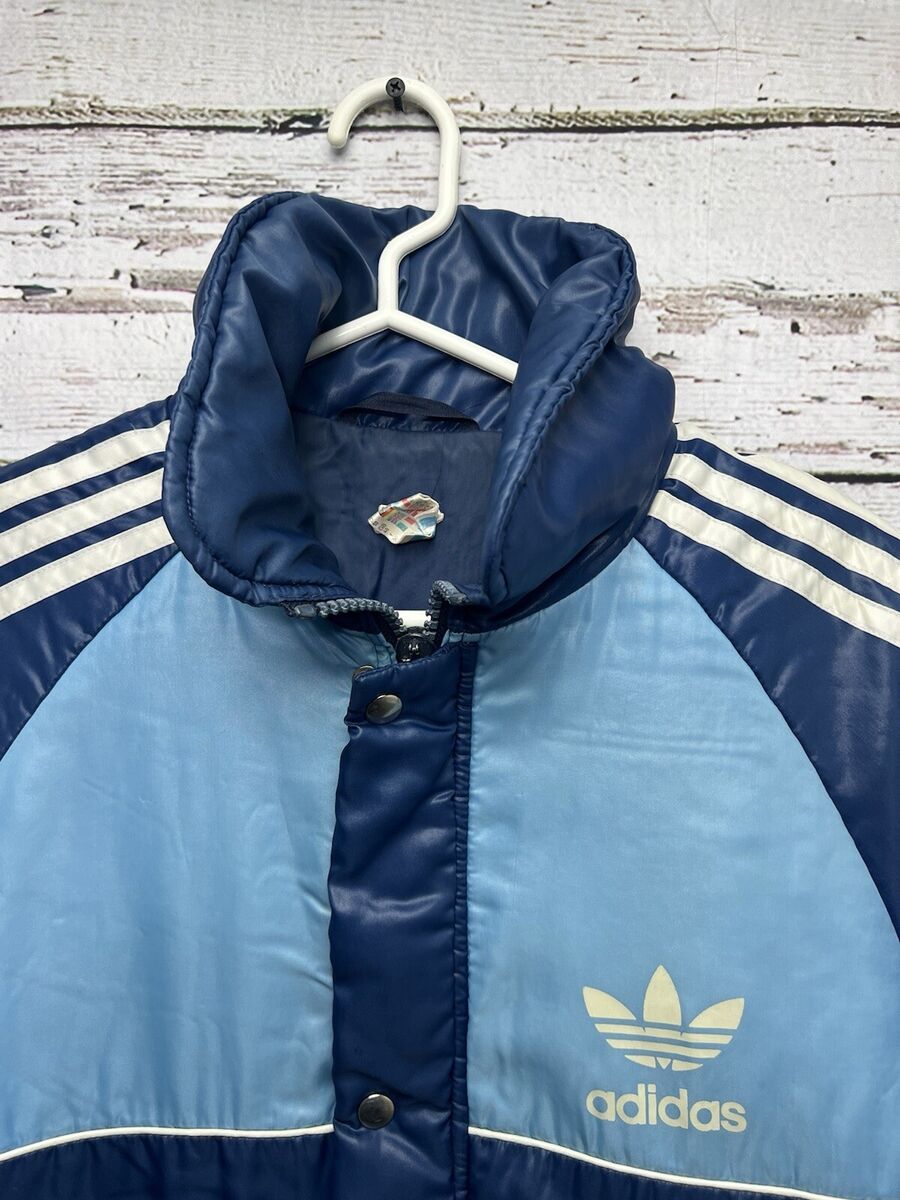 VTG Adidas 80s Full Zip Nylon Blue 3 Stripes Puffer Parka VTG Adidas 80s Full Zip Nylon Blue 3 Stripes Puffer Parka