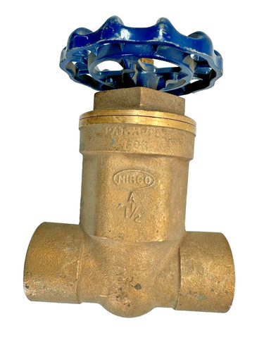 NIBCO Brass Gate Valve 1-1/2" Solder Ends, Hand Wheel Operated