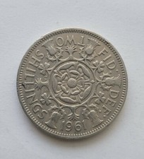 1961 Great Britain UK England Elizabeth II 2 Shillings Tudor Rose T-025
