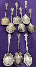 9 Pc CASSEROLE SERVING SPOONS Antique to Vintage Silverplated Pattern Mix