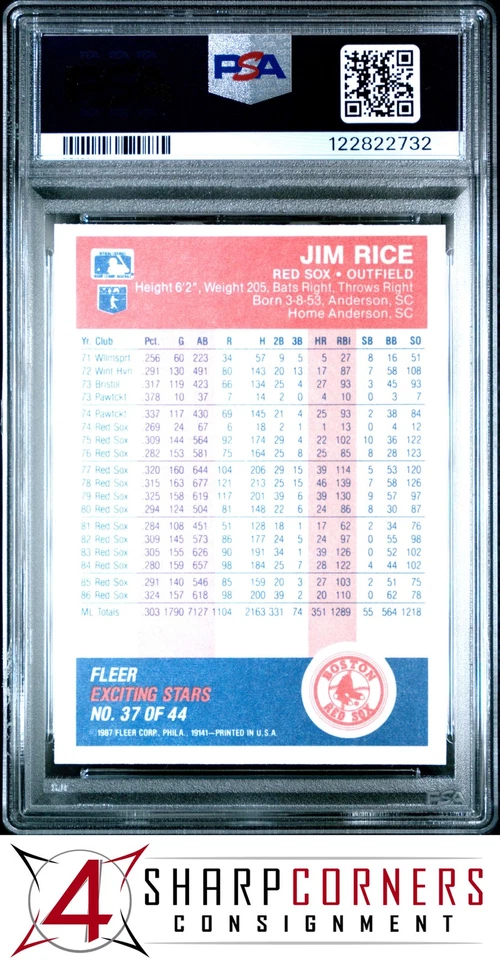 1987 FLEER EXCITING STARS #37 JIM RICE RED SOX HOF PSA 10 - Image 2 of 3
