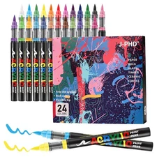 Acrylic Paint Markers for Kids & Adults | 24 Colors Brush Tip | Washable Colo...