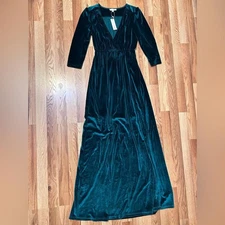 Baltic Born Dark Green Sofia Velvet Maxi Dress XS NWT