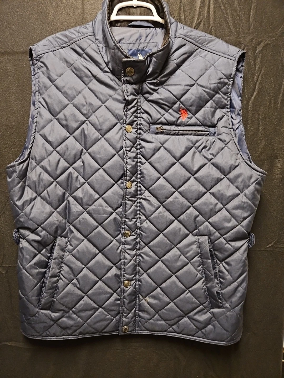 Men's Polo XL Navy Blue Diamond Quilted Corduroy Collar Vest Pony Logo